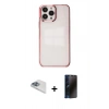 MARSİLYAN™- iPhone 13 Pro Max Kılıf Doruk Doku Prime - Siyah 3D Antistatik Hayalet Cam Ekran Koruyucu + Pers Alüminyum Kamera Lens - SABE
