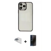 MARSİLYAN™- iPhone 13 Pro Max Kılıf Doruk Doku Prime - Siyah 3D Antistatik Hayalet Cam Ekran Koruyucu + Pers Alüminyum Kamera Lens - SABE