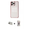MARSİLYAN™- iPhone 13 Pro Max Kılıf Doruk Doku Prime - Siyah Bilvis 3D Cam Ekran Koruyucu + Rainbow Kamera Lens Koruma Cam - BZ