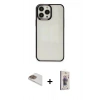 MARSİLYAN™- iPhone 13 Pro Max Kılıf Doruk Doku Prime - Siyah Bilvis 3D Cam Ekran Koruyucu + Pers Alüminyum Kamera Lens - GD