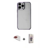 MARSİLYAN™- iPhone 13 Pro Max Kılıf Doruk Doku Prime - Siyah Bilvis 3D Cam Ekran Koruyucu + Pers Alüminyum Kamera Lens - KI