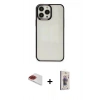 MARSİLYAN™- iPhone 13 Pro Max Kılıf Doruk Doku Prime - Siyah Bilvis 3D Cam Ekran Koruyucu + Pers Alüminyum Kamera Lens - KI
