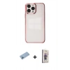 MARSİLYAN™- iPhone 13 Pro Max Kılıf Doruk Doku Prime - Siyah Bilvis 3D Cam Ekran Koruyucu + Shine Kamera Lens Koruma Cam - MI