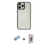 MARSİLYAN™- iPhone 13 Pro Max Kılıf Doruk Doku Prime - Siyah Bilvis 3D Cam Ekran Koruyucu + Shine Kamera Lens Koruma Cam - MI