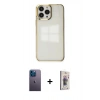 MARSİLYAN™- iPhone 13 Pro Max Kılıf Doruk Doku Prime - Siyah Bilvis 3D Cam Ekran Koruyucu + Neon Fosforlu Kamera Lens - MI