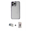 MARSİLYAN™- iPhone 13 Pro Max Kılıf Doruk Doku Prime - Siyah Bilvis 3D Cam Ekran Koruyucu + Rainbow Kamera Lens Koruma Cam - MI