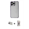 MARSİLYAN™- iPhone 13 Pro Max Kılıf Doruk Doku Prime - Siyah Bilvis 3D Cam Ekran Koruyucu + Rainbow Kamera Lens Koruma Cam - MR