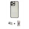 MARSİLYAN™- iPhone 13 Pro Max Kılıf Doruk Doku Prime - Siyah Bilvis 3D Cam Ekran Koruyucu + Rainbow Kamera Lens Koruma Cam - MR