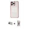 MARSİLYAN™- iPhone 13 Pro Max Kılıf Doruk Doku Prime - Siyah Bilvis 3D Cam Ekran Koruyucu + Rainbow Kamera Lens Koruma Cam - MI
