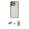 MARSİLYAN™- iPhone 13 Pro Max Kılıf Doruk Doku Prime - Siyah Bilvis 3D Cam Ekran Koruyucu + Renkli Kamera Lens Koruma Cam - SI