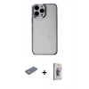 MARSİLYAN™- iPhone 13 Pro Max Kılıf Doruk Doku Prime - Siyah Bilvis 3D Cam Ekran Koruyucu + Renkli Kamera Lens Koruma Cam - SI