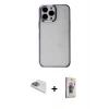 MARSİLYAN™- iPhone 13 Pro Max Kılıf Doruk Doku Prime - Siyah Bilvis 3D Cam Ekran Koruyucu + Pers Alüminyum Kamera Lens - SABE