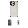 MARSİLYAN™- iPhone 13 Pro Max Kılıf Doruk Doku Prime - Siyah Bilvis 3D Cam Ekran Koruyucu + Neon Fosforlu Kamera Lens - YL