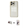 MARSİLYAN™- iPhone 13 Pro Max Kılıf Doruk Doku Prime - Siyah Bilvis 3D Mat Cam Ekran Koruyucu + Rainbow Kamera Lens Koruma Cam - KI