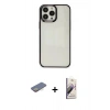 MARSİLYAN™- iPhone 13 Pro Max Kılıf Doruk Doku Prime - Siyah Bilvis 3D Mat Cam Ekran Koruyucu + Renkli Kamera Lens Koruma Cam - SI
