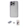 MARSİLYAN™- iPhone 13 Pro Max Kılıf Doruk Doku Prime - Siyah Bilvis 3D Mat Cam Ekran Koruyucu + Renkli Kamera Lens Koruma Cam - SI