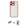 MARSİLYAN™- iPhone 13 Pro Max Kılıf Doruk Doku Prime - Siyah Bilvis 3D Mat Cam Ekran Koruyucu + Renkli Kamera Lens Koruma Cam - SI