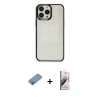 MARSİLYAN™- iPhone 13 Pro Max Kılıf Doruk Doku Prime - Siyah Bilvis 3D Mat Cam Ekran Koruyucu + Shine Kamera Lens Koruma Cam - GI