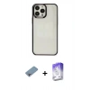 MARSİLYAN™- iPhone 13 Pro Max Kılıf Doruk Doku Prime - Siyah Bilvis 5in1 3D Magic Cam Ekran Koruyucu + Shine Kamera Lens Koruma Cam - GI