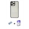 MARSİLYAN™- iPhone 13 Pro Max Kılıf Doruk Doku Prime - Siyah Bilvis 5in1 3D Magic Cam Ekran Koruyucu + Shine Kamera Lens Koruma Cam - MI