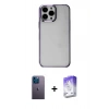 MARSİLYAN™- iPhone 13 Pro Max Kılıf Doruk Doku Prime - Siyah Bilvis 5in1 3D Magic Cam Ekran Koruyucu + Neon Fosforlu Kamera Lens - MI