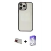 MARSİLYAN™- iPhone 13 Pro Max Kılıf Doruk Doku Prime - Siyah Bilvis 5in1 3D Magic Cam Ekran Koruyucu + Rainbow Kamera Lens Koruma Cam - KI