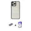 MARSİLYAN™- iPhone 13 Pro Max Kılıf Doruk Doku Prime - Siyah Bilvis 5in1 3D Magic Cam Ekran Koruyucu + Renkli Kamera Lens Koruma Cam - SI