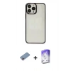 MARSİLYAN™- iPhone 13 Pro Max Kılıf Doruk Doku Prime - Siyah Bilvis 5in1 3D Magic Cam Ekran Koruyucu + Shine Kamera Lens Koruma Cam - PE