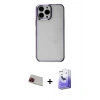 MARSİLYAN™- iPhone 13 Pro Max Kılıf Doruk Doku Prime - Siyah Bilvis 5in1 5D Magic Hayalet Cam Ekran Koruyucu + Rainbow Kamera Lens Koruma Cam - KI