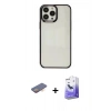 MARSİLYAN™- iPhone 13 Pro Max Kılıf Doruk Doku Prime - Siyah Bilvis 5in1 5D Magic Hayalet Cam Ekran Koruyucu + Renkli Kamera Lens Koruma Cam - TU