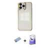 MARSİLYAN™- iPhone 13 Pro Max Kılıf Doruk Doku Prime - Siyah Bilvis 5in1 5D Magic Hayalet Cam Ekran Koruyucu + Shine Kamera Lens Koruma Cam - MI