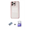 MARSİLYAN™- iPhone 13 Pro Max Kılıf Doruk Doku Prime - Siyah Bilvis 5in1 5D Magic Hayalet Cam Ekran Koruyucu + Shine Kamera Lens Koruma Cam - PE