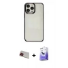 MARSİLYAN™- iPhone 13 Pro Max Kılıf Doruk Doku Prime - Siyah Bilvis 5in1 5D Magic Hayalet Cam Ekran Koruyucu + Rainbow Kamera Lens Koruma Cam - KI
