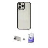 MARSİLYAN™- iPhone 13 Pro Max Kılıf Doruk Doku Prime - Siyah Bilvis 5in1 5D Magic Hayalet Cam Ekran Koruyucu + Rainbow Kamera Lens Koruma Cam - MR