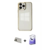 MARSİLYAN™- iPhone 13 Pro Max Kılıf Doruk Doku Prime - Siyah Bilvis 5in1 5D Magic Hayalet Cam Ekran Koruyucu + Rainbow Kamera Lens Koruma Cam - REGD