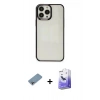 MARSİLYAN™- iPhone 13 Pro Max Kılıf Doruk Doku Prime - Siyah Bilvis 5in1 5D Magic Hayalet Cam Ekran Koruyucu + Shine Kamera Lens Koruma Cam - GI
