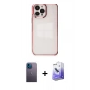 MARSİLYAN™- iPhone 13 Pro Max Kılıf Doruk Doku Prime - Siyah Bilvis 5in1 5D Magic Hayalet Cam Ekran Koruyucu + Neon Fosforlu Kamera Lens - MI