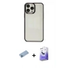 MARSİLYAN™- iPhone 13 Pro Max Kılıf Doruk Doku Prime - Siyah Bilvis 5in1 5D Magic Hayalet Cam Ekran Koruyucu + Shine Kamera Lens Koruma Cam - MI
