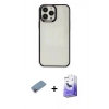 MARSİLYAN™- iPhone 13 Pro Max Kılıf Doruk Doku Prime - Siyah Bilvis 5in1 5D Magic Hayalet Cam Ekran Koruyucu + Shine Kamera Lens Koruma Cam - PE