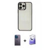 MARSİLYAN™- iPhone 13 Pro Max Kılıf Doruk Doku Prime - Siyah Bilvis 5in1 5D Magic Hayalet Cam Ekran Koruyucu + Neon Fosforlu Kamera Lens - MI