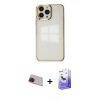 MARSİLYAN™- iPhone 13 Pro Max Kılıf Doruk Doku Prime - Siyah Bilvis 5in1 5D Magic Hayalet Cam Ekran Koruyucu + Rainbow Kamera Lens Koruma Cam - KI