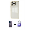 MARSİLYAN™- iPhone 13 Pro Max Kılıf Doruk Doku Prime - Siyah Bilvis 5in1 5D Magic Hayalet Cam Ekran Koruyucu + Neon Fosforlu Kamera Lens - MI