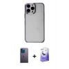 MARSİLYAN™- iPhone 13 Pro Max Kılıf Doruk Doku Prime - Siyah Bilvis 5in1 5D Magic Hayalet Cam Ekran Koruyucu + Neon Fosforlu Kamera Lens - MI