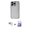 MARSİLYAN™- iPhone 13 Pro Max Kılıf Doruk Doku Prime - Siyah Bilvis 5in1 5D Magic Hayalet Cam Ekran Koruyucu + Pers Alüminyum Kamera Lens - SABE
