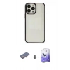 MARSİLYAN™- iPhone 13 Pro Max Kılıf Doruk Doku Prime - Siyah Bilvis 5in1 5D Magic Hayalet Cam Ekran Koruyucu + Renkli Kamera Lens Koruma Cam - PE
