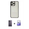 MARSİLYAN™- iPhone 13 Pro Max Kılıf Doruk Doku Prime - Siyah Bilvis 5in1 5D Magic Hayalet Cam Ekran Koruyucu + Beyaz Neon Fosforlu Kamera Lens