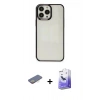MARSİLYAN™- iPhone 13 Pro Max Kılıf Doruk Doku Prime - Siyah Bilvis 5in1 5D Magic Hayalet Cam Ekran Koruyucu + Renkli Kamera Lens Koruma Cam - SI