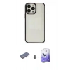 MARSİLYAN™- iPhone 13 Pro Max Kılıf Doruk Doku Prime - Siyah Bilvis 5in1 5D Magic Hayalet Cam Ekran Koruyucu + Renkli Kamera Lens Koruma Cam - MI