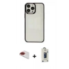 MARSİLYAN™- iPhone 13 Pro Max Kılıf Doruk Doku Prime - Siyah Bilvis Hayalet Cam Ekran Koruyucu + Pers Alüminyum Kamera Lens - KI