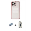 MARSİLYAN™- iPhone 13 Pro Max Kılıf Doruk Doku Prime - Siyah Bilvis Hayalet Cam Ekran Koruyucu + Shine Kamera Lens Koruma Cam - PE